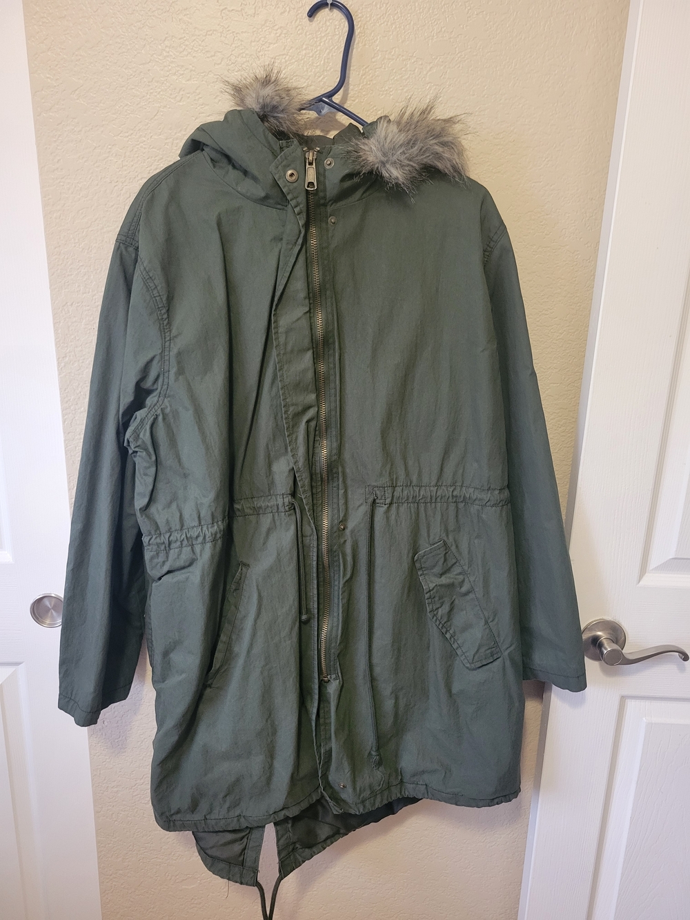 Old Navy Olive Green Hooded Parka Coat with Faux Fur Trim